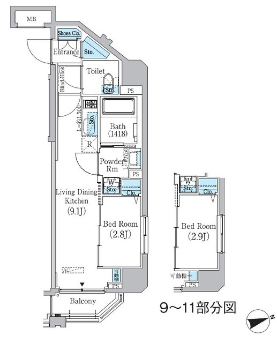 プライムブリス東中野駅前　901号室の間取り図