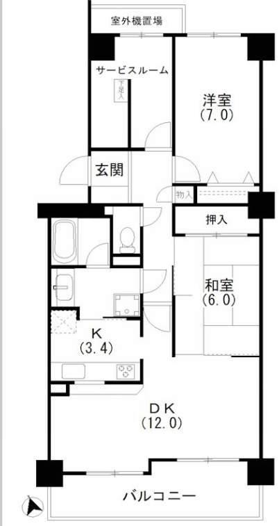 リノベーションされた2SLDKの間取り。