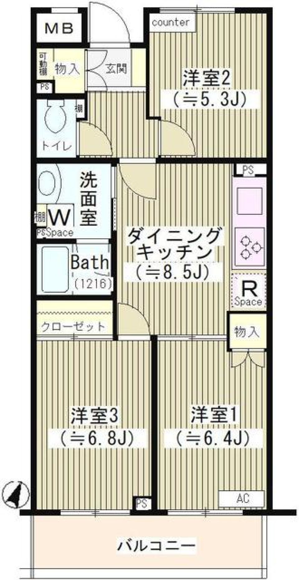 第２ゼルコーバ烏山　205号室の間取り図