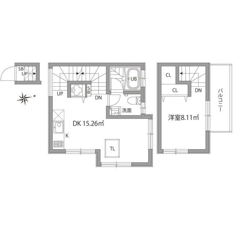 グランエッグス千歳烏山N　08号室の間取り図