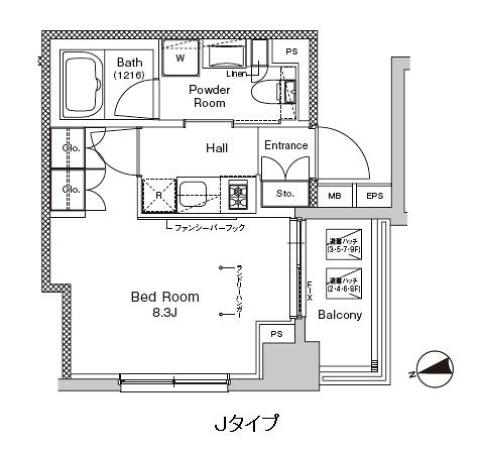 プラウドフラット門前仲町Ⅴ　908号室［ペット可］の間取り図