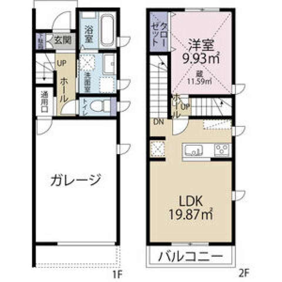 愛車と住めるお家［ガレージ］の間取り図