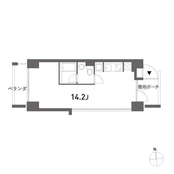 細長いシンプルなワンルームです。