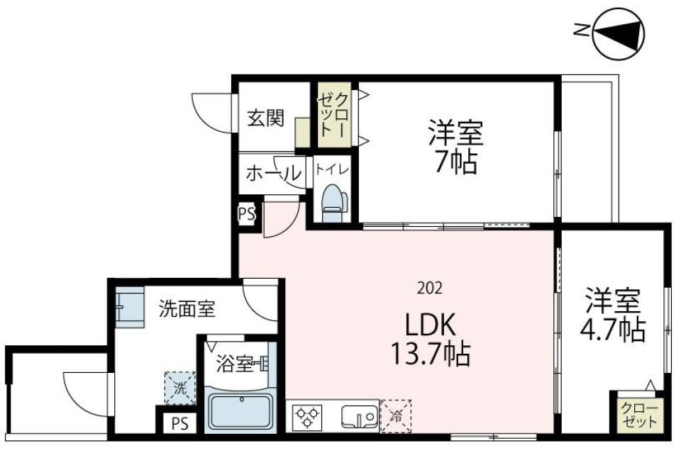 シャインハウス大口　202号室［新築］の間取り図