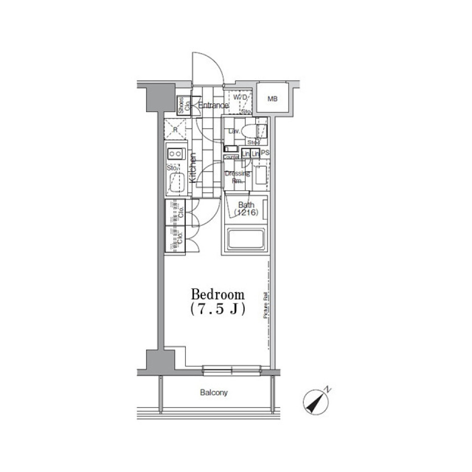 ＯＮＥ　ＲＯＯＦ　ＦＬＡＴ　ＴＳＵＫＩＳＨＩＭＡ　608号室の間取り図