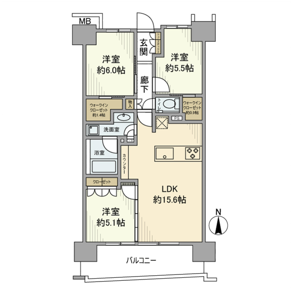 ガーデンクロス東京王子　515号室の間取り図