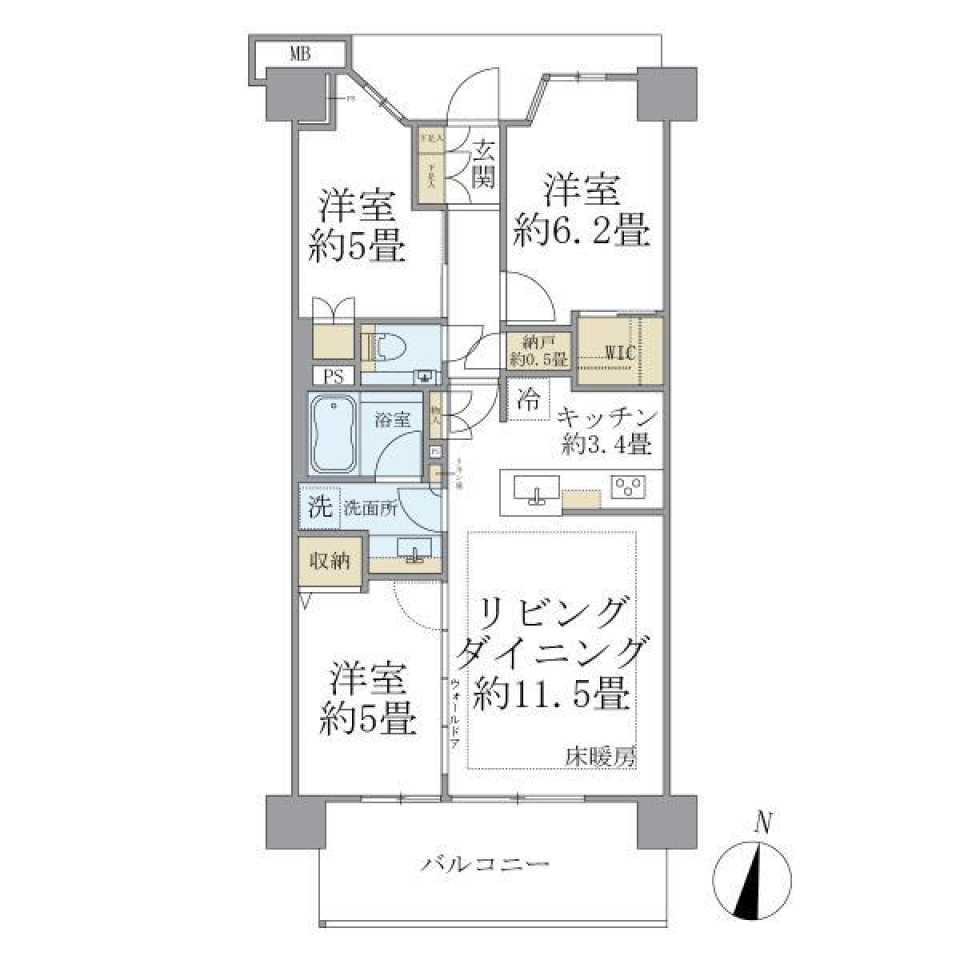 プラウド横浜幸ヶ谷　307号室の間取り図