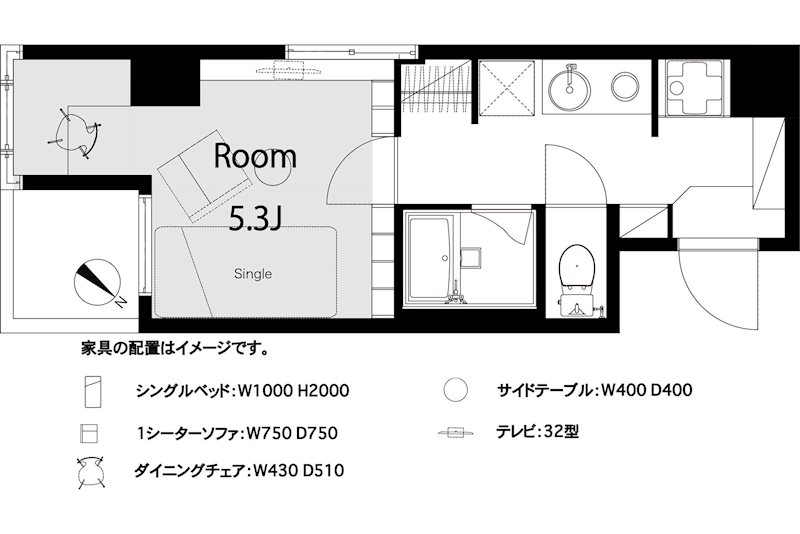 設備もしっかり整った1Kの間取りです。