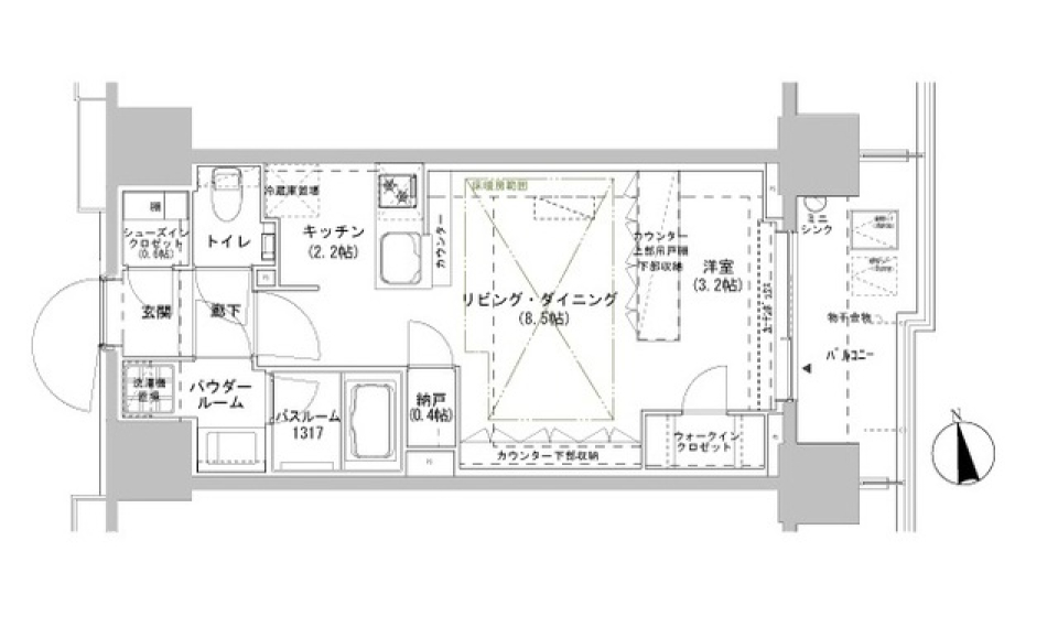 パークスフィア牛込神楽坂　808号室の間取り図