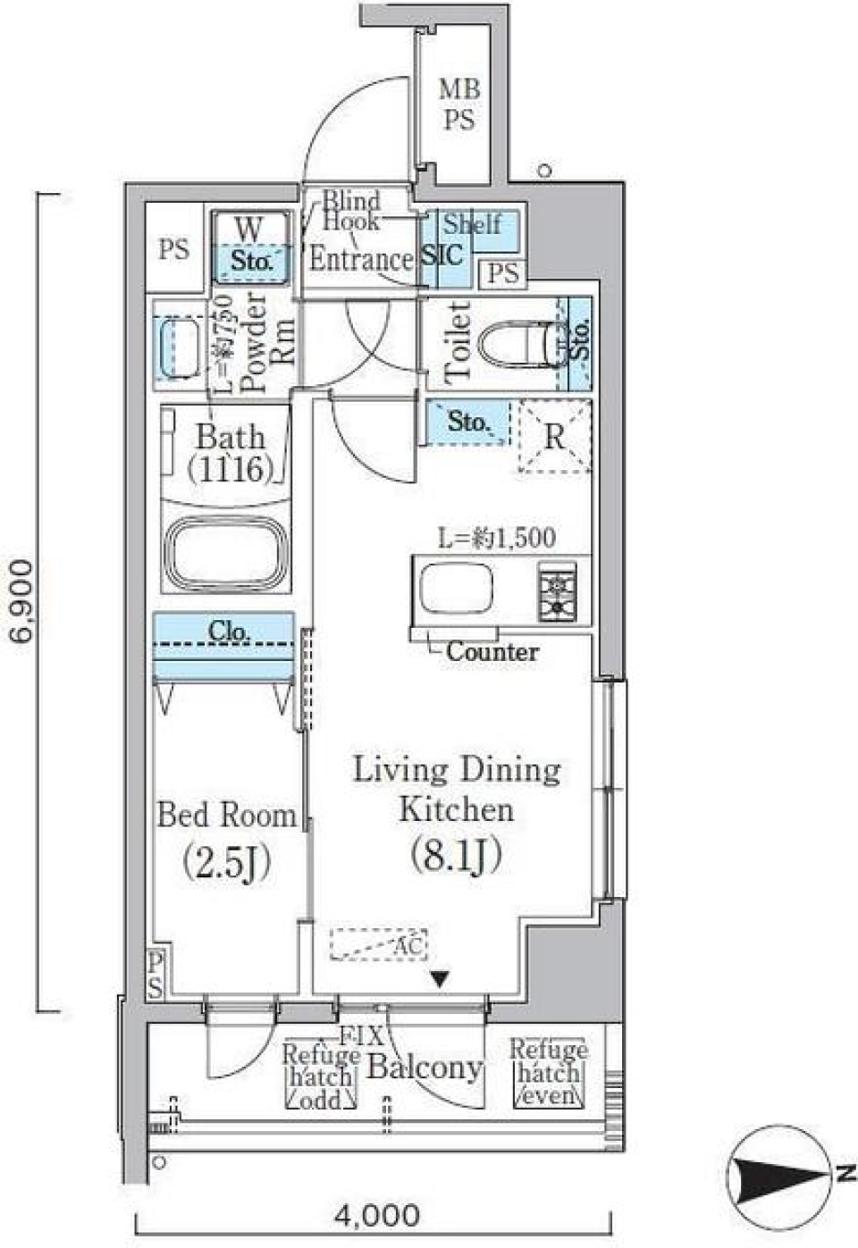 プライムブリス新宿上落合　406号室の間取り図