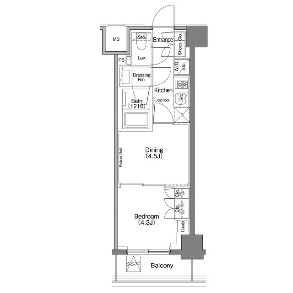 ザ・パークハビオＳＯＨＯ祐天寺　203号室［ペット可］の間取り図