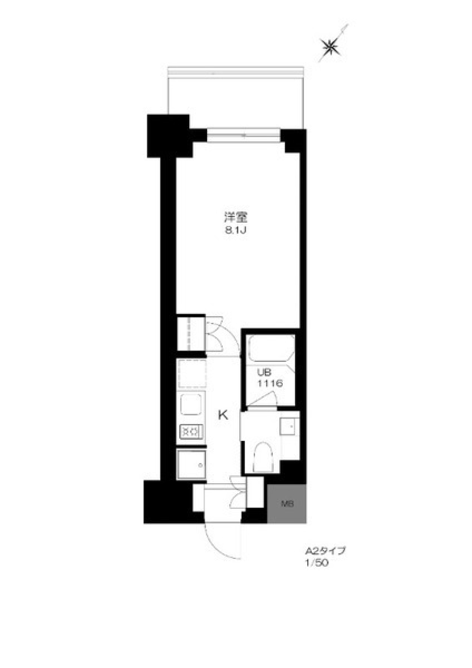 プライマル勝どき　416号室の間取り図