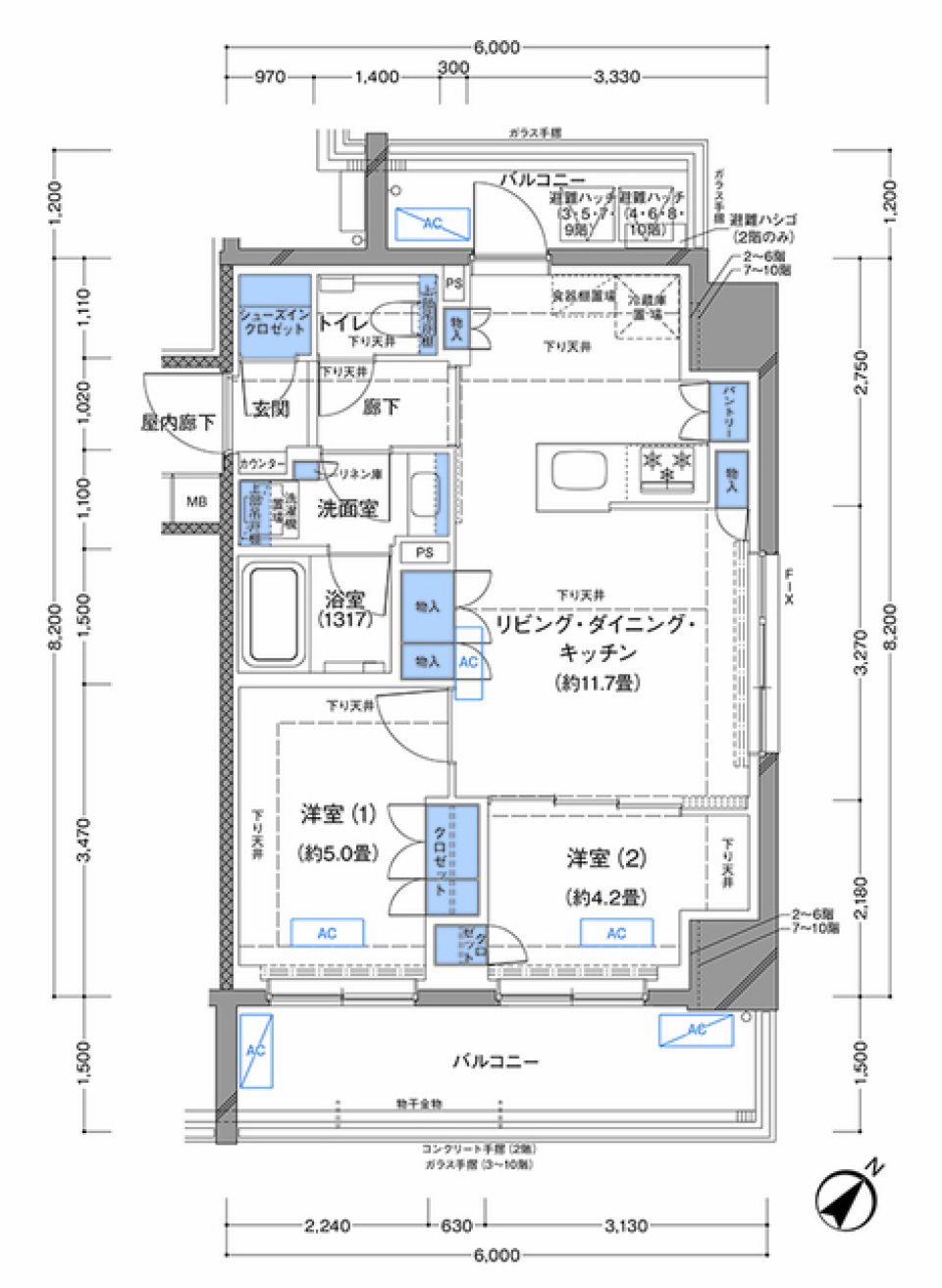 ラティエラ横濱大通り公園　807号室の間取り図