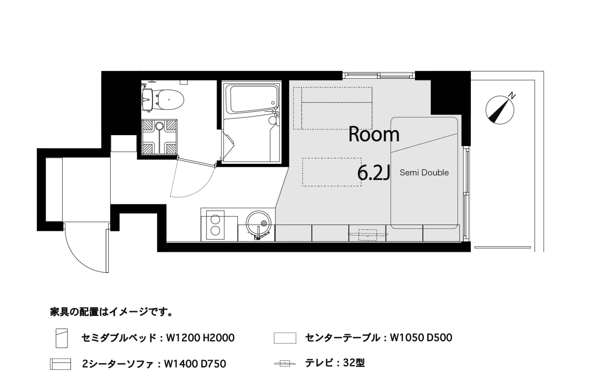 間取り上は一見ふつうのワンルームです。