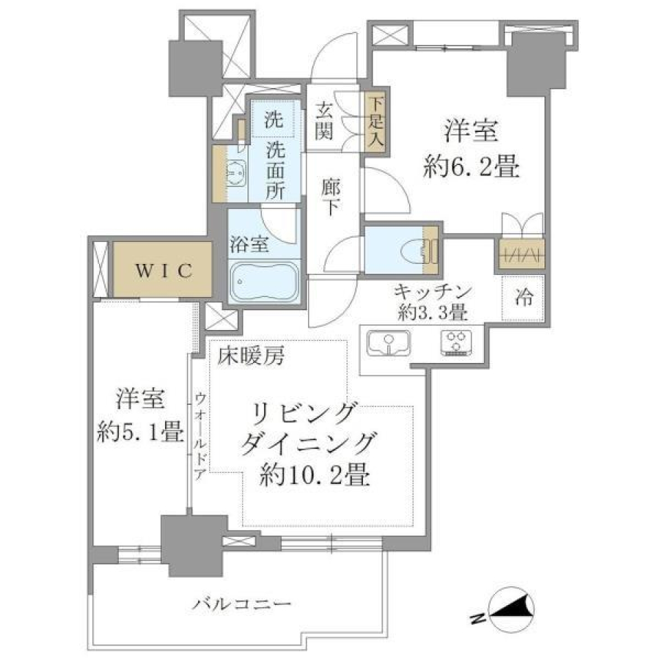 屋上デッキから多摩川を望むの間取り図