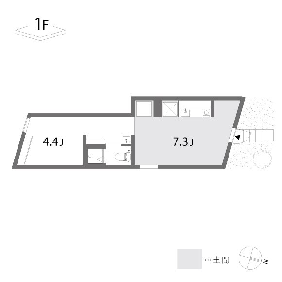 ダイニングキッチンのほかに一部屋ある1DKの間取りです。