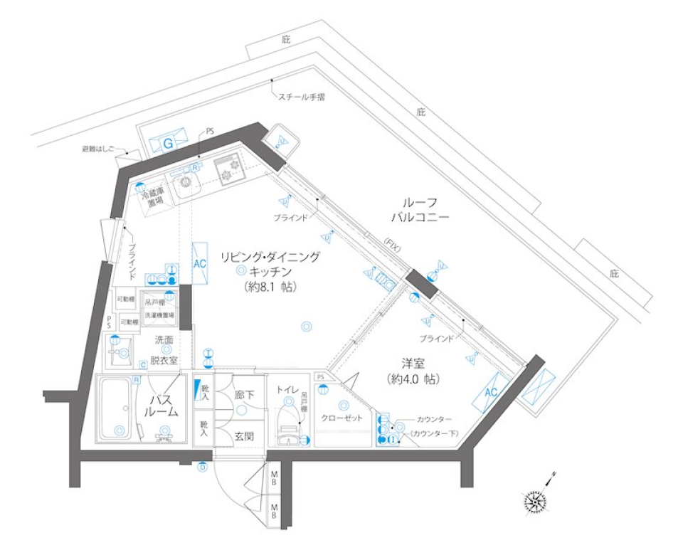 おもしろ間取りとルーフバルコニー［ペット可］の間取り図