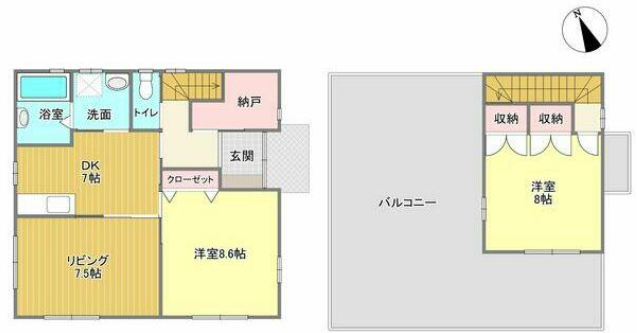 バルコニーが幅を利かせる間取り。