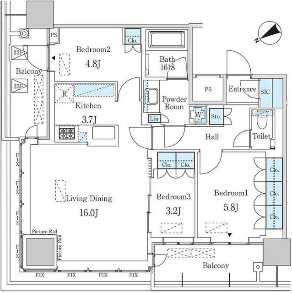 ＪＰ　ｎｏｉｅ　　蔵前　2216号室の間取り図