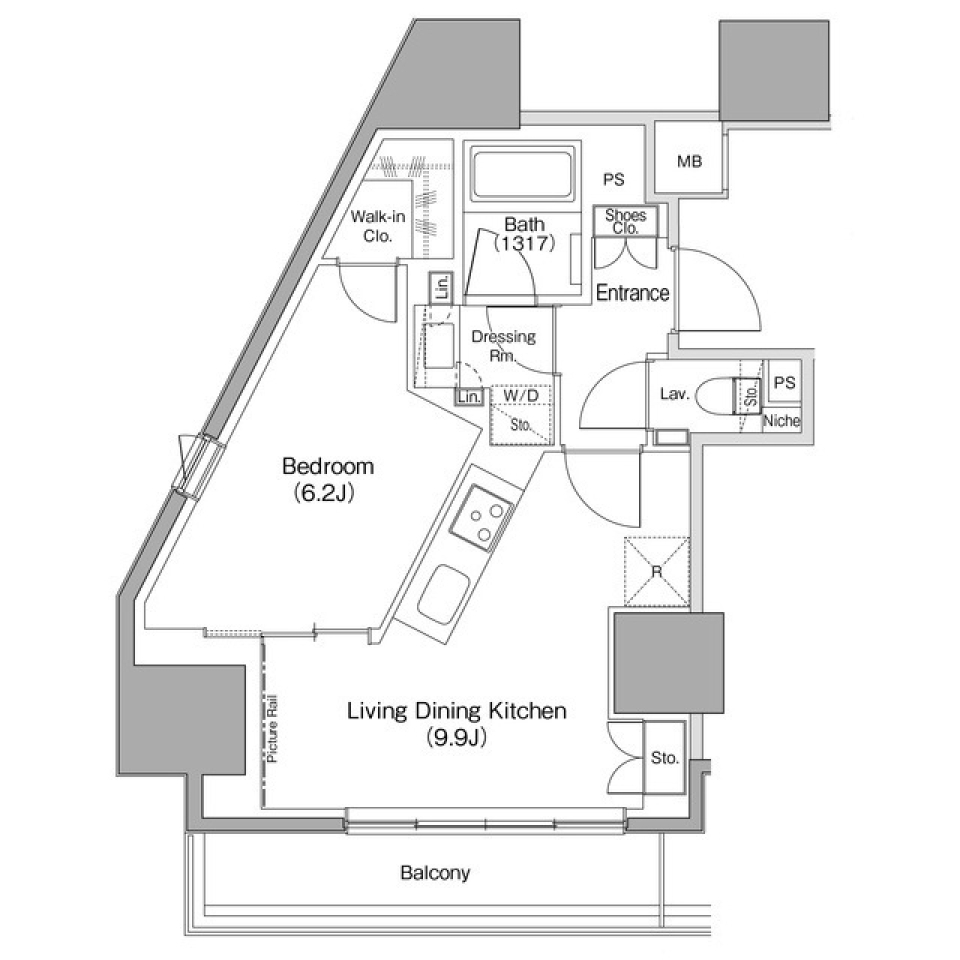 ザ・パークハビオ麻布十番　607号室［ペット可］の間取り図