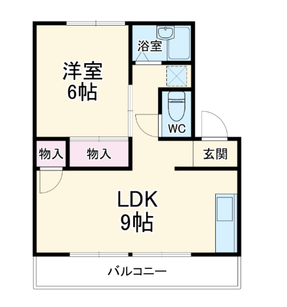 1LDKの間取り図。