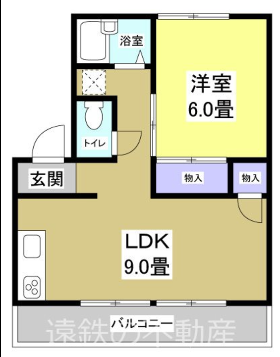 1LDKの間取り図。