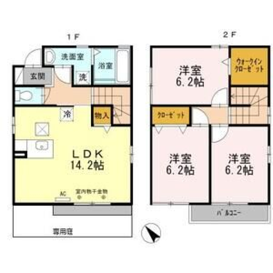 ペットと快適に暮らせる明るい一軒家［ペット可］の間取り図