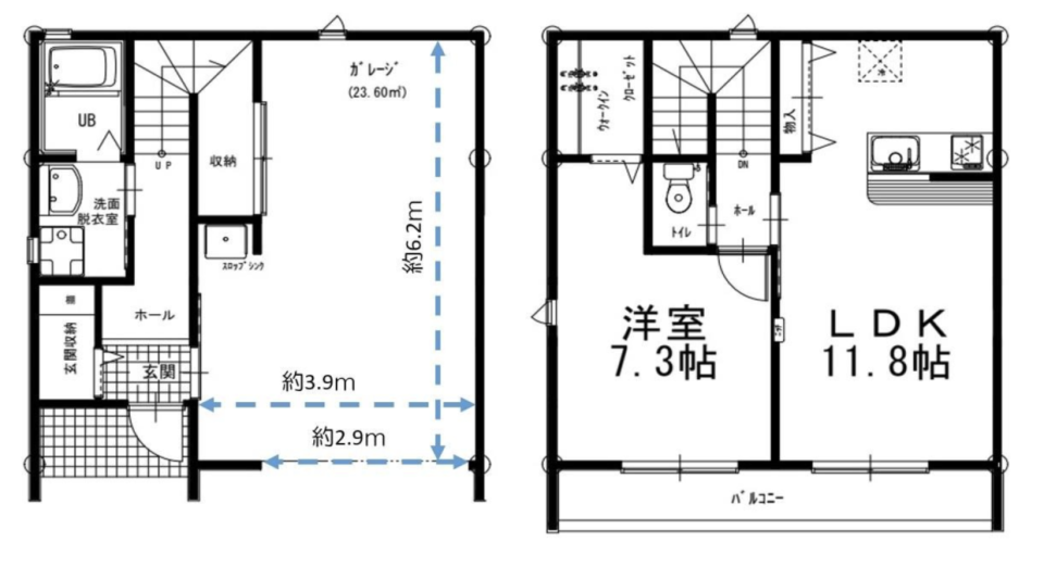 ヘリンボーンとガレージハウス［新築］の間取り図