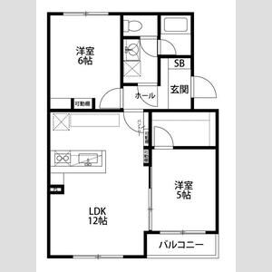 2LDKの間取り図。 