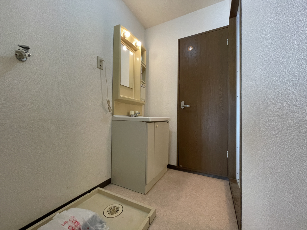 清潔感のある独立洗面台。