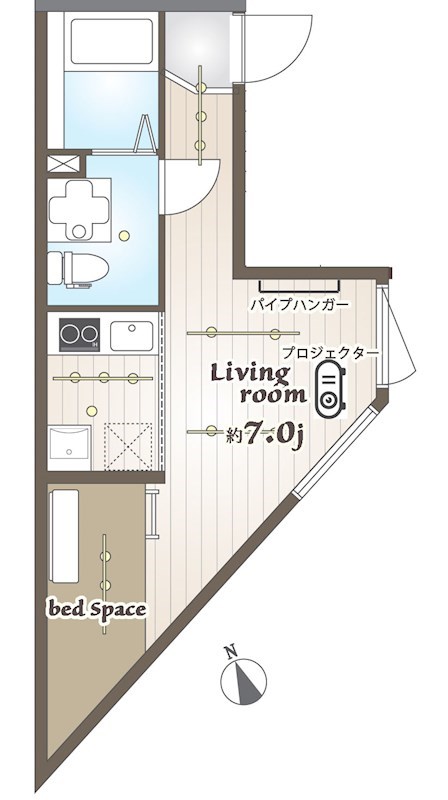 矢印の半分？1Kの間取り図。