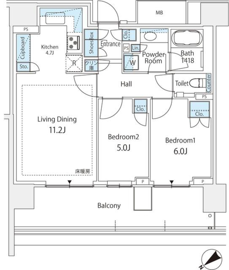 ＨＡＲＵＭＩ　ＦＬＡＧ　ＳＵＮ　ＶＩＬＬＡＧＥ　Ｄ棟　407号室の間取り図