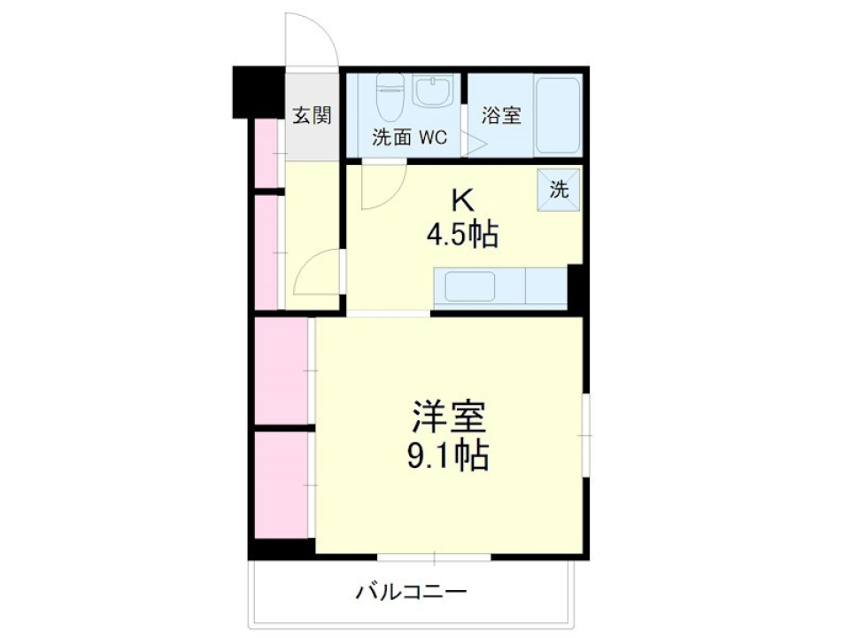 赤色がこんにちはの間取り図