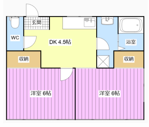 1人暮らしなら十分な、２DKの間取り。