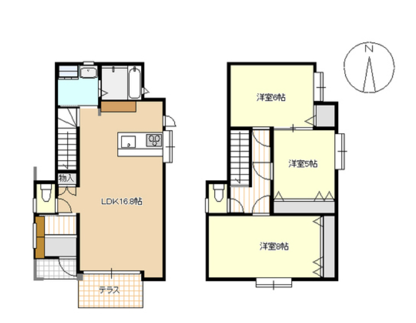 3LDKの間取り図。