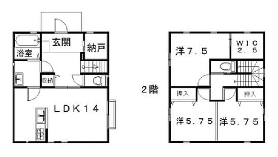 3SLDKの間取り図。