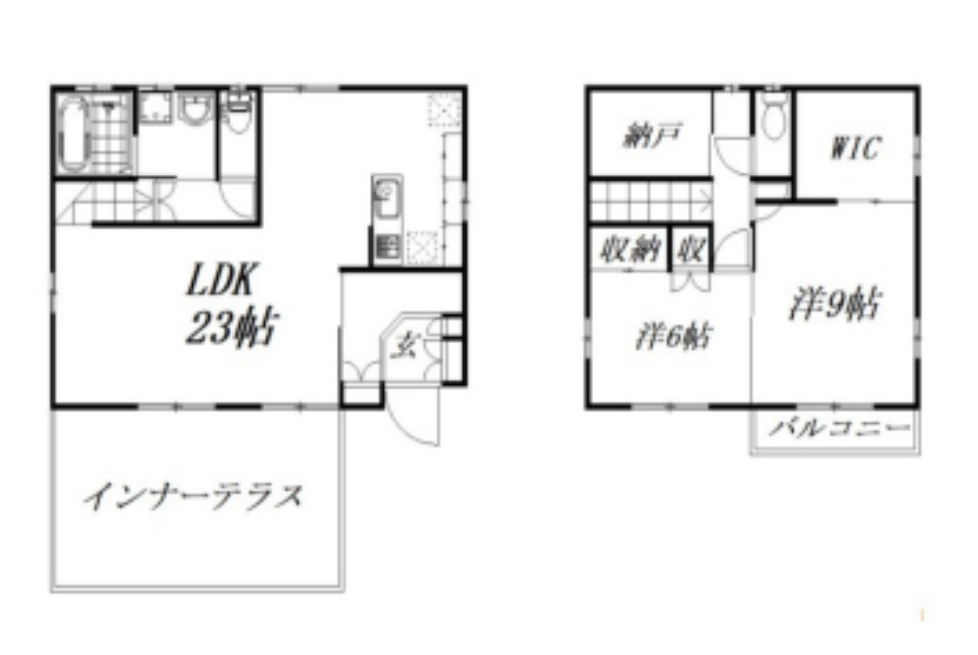 2SLDKの間取り図。