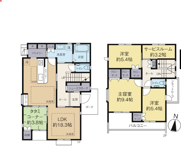 広々4SLDKの間取り図。