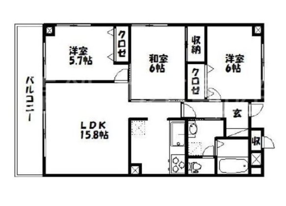 3LDKの間取り図。