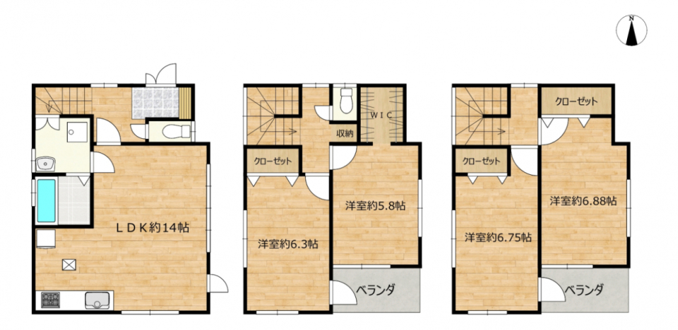 暮らしの真ん中に、家族の時間を。浜松駅徒歩13分、光あふれる3階建て住宅の間取り図