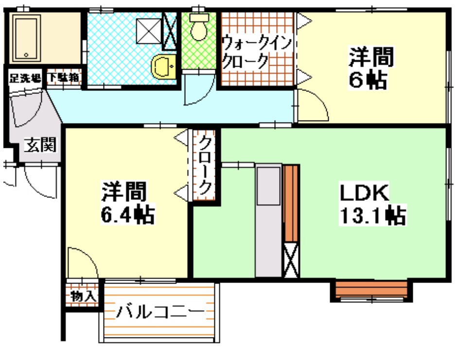 64.27㎡の広め2LDKです