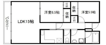Ｌ字型キッチンが特徴的な2LDKの間取り