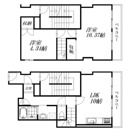 4F-5Fのメゾネットタイプの間取りです