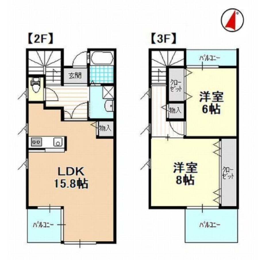 2-3階をまたぐメゾネットタイプの2LDK