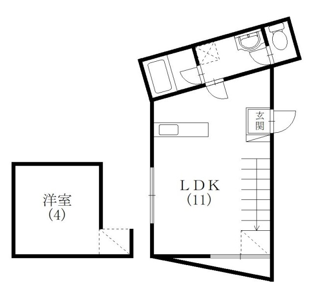 ロフト部分が洋室扱いのコンパクト1LDK物件です