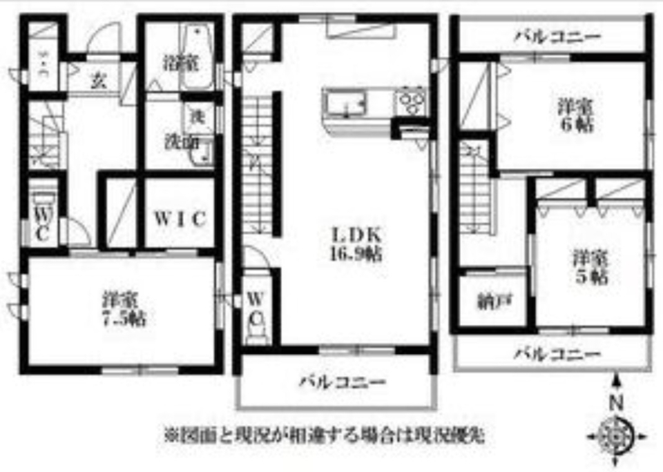 青空が似合う3フロアの戸建［ペット可］の間取り図