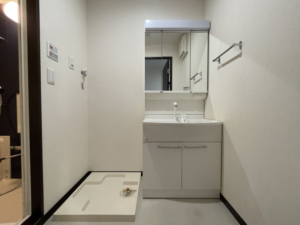洗濯機のすぐ横が洗面台で家事動線にも優れています