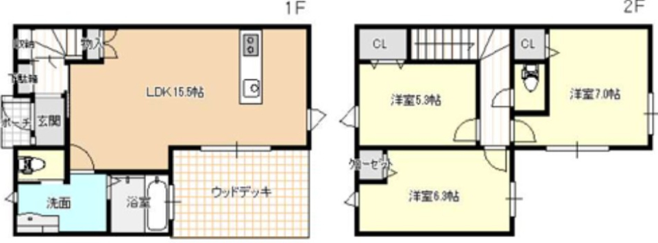 我が家の自慢はウッドデッキ！［新築］の間取り図