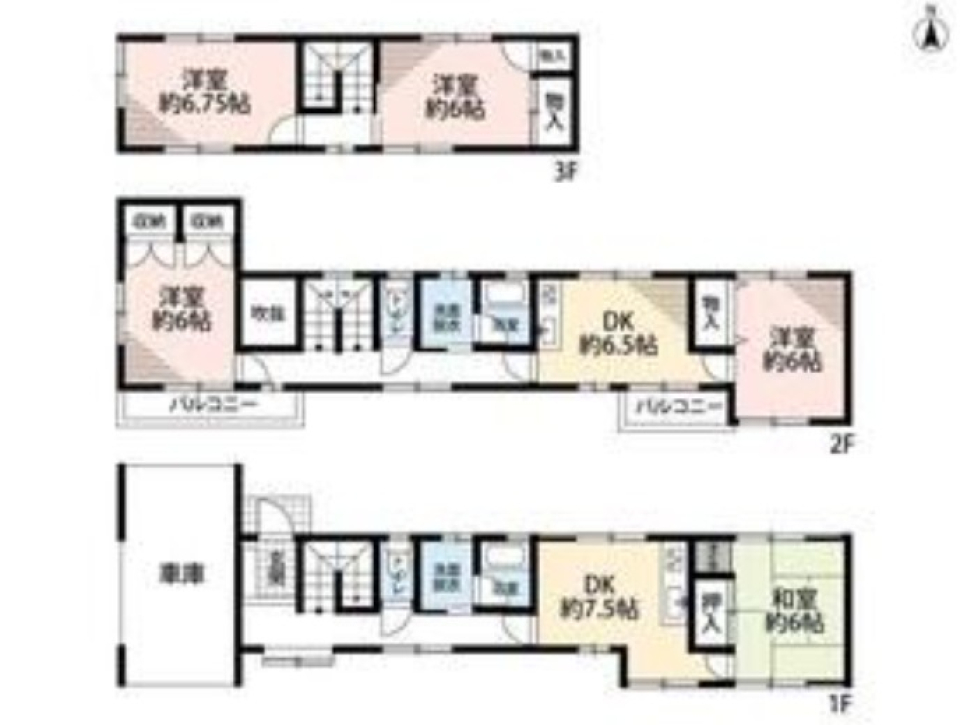 2世帯で暮らす楽しさ、3階建戸建［ペット可］の間取り図