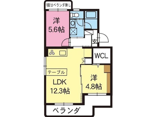LDKの真ん中にある吊り戸を開ければ1LDK、仕切れば2LDKになる間取り
